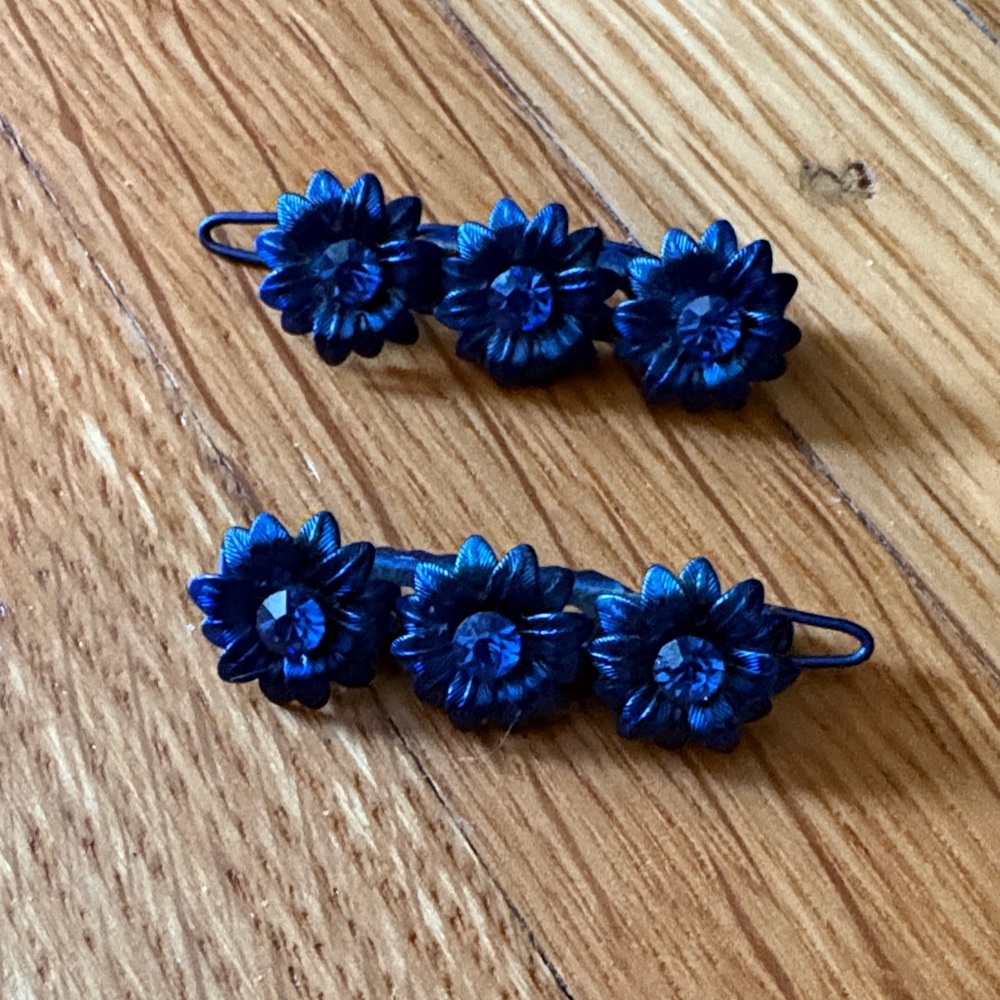 Blue Floral Trio Hair Clips